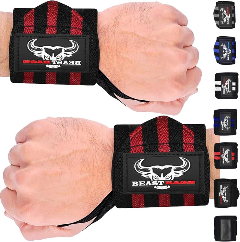 BEAST RAGE Wrist Wraps for Weightlifting - Adjustable Lifting Straps With Thumb Loop for Enhanced Gym Support, Powerlifting, Bodybuilding and Workout - Image 1